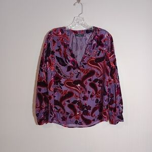 Ariella USA Elegant Velvet Purple Paisley Women's Top Size M